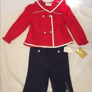 1-30 Girls nautical theme sailor anchor pant sets outfit NWT NEW 4t